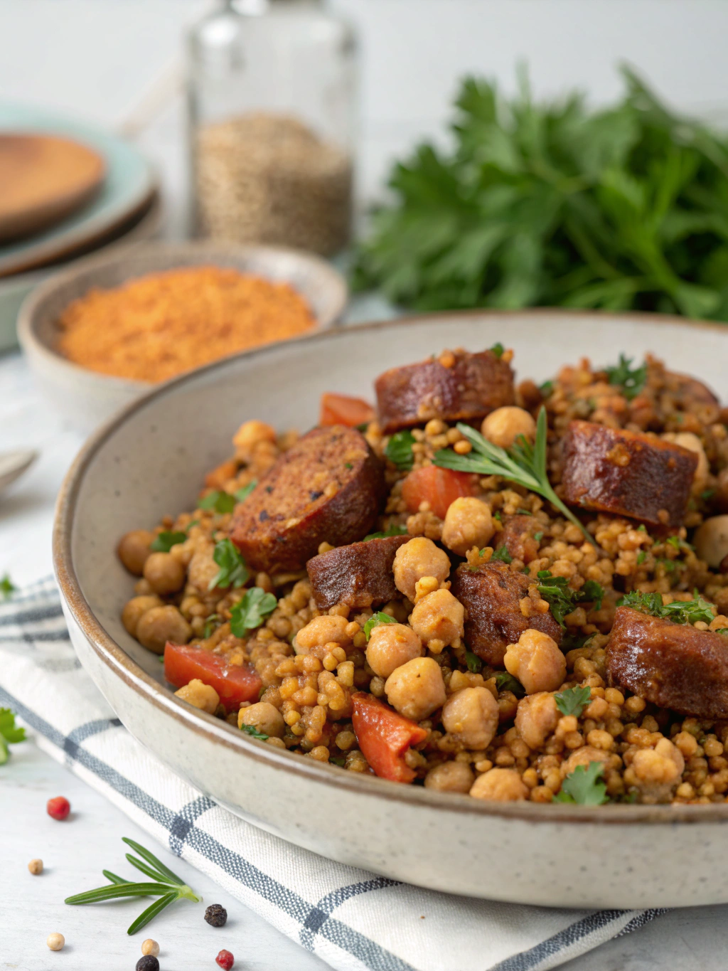 Ingredients for Vegan Sausage Crumbles with Chickpeas and Lentils