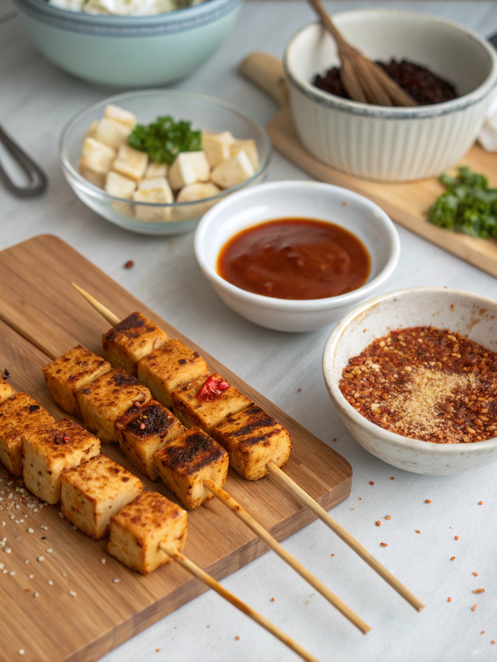 Ingredients for Spicy Grilled Tofu Skewers