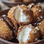 Crispy fried smores bombs with melted chocolate and marshmallow filling