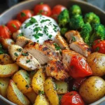 Herbed Potato & Chicken Veggie Bowl with colorful ingredients