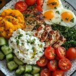 Plate featuring a Simple Turkish Protein Plate with various protein-rich foods.
