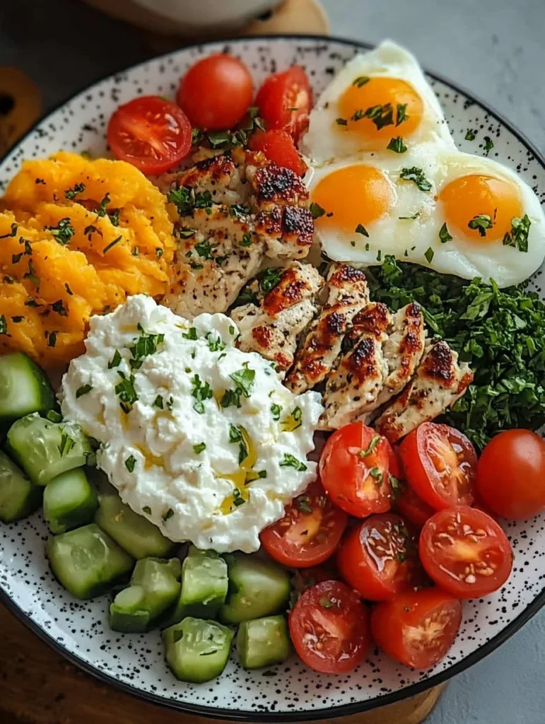 Plate featuring a Simple Turkish Protein Plate with various protein-rich foods.