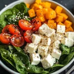 A vibrant spinach protein bowl loaded with fresh vegetables and quinoa.