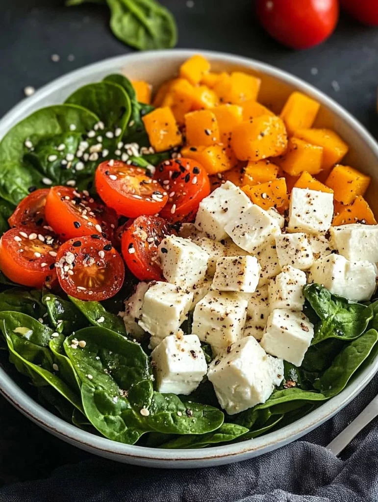 A vibrant spinach protein bowl loaded with fresh vegetables and quinoa.