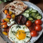 Traditional Turkish village breakfast plate with fresh ingredients and vibrant colors