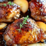 Delicious Apple Cider Glazed Chicken served on a plate with herbs.