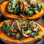 Creamy Mushroom and Spinach Stuffed Sweet Potatoes