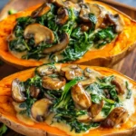 Creamy Mushroom and Spinach Stuffed Sweet Potatoes