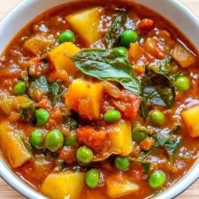 Vegan Potato Curry with Spinach and Peas